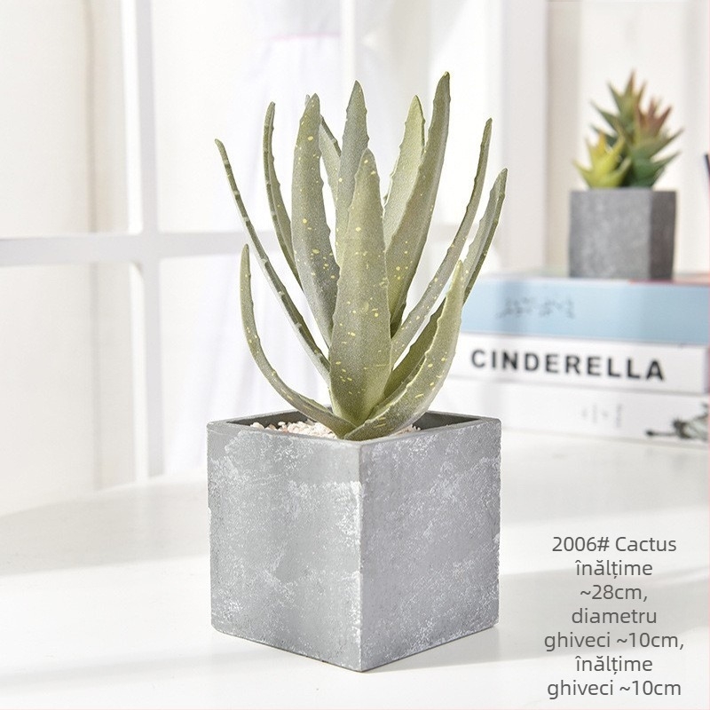Bonsai cactus artificial în ghiveci din ciment, pentru birou • Brand Olif • Material PU • Meșteșug: Altul • Tip: Cactus