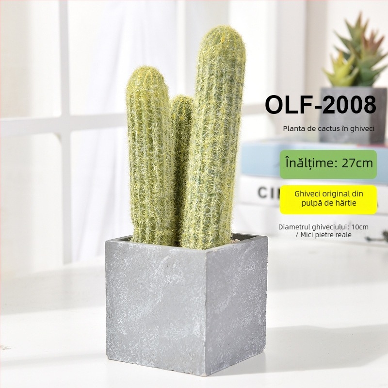 Bonsai cactus artificial în ghiveci din ciment, pentru birou • Brand Olif • Material PU • Meșteșug: Altul • Tip: Cactus