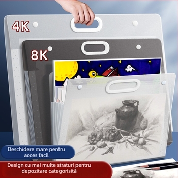 Geantă pentru schițe – plastic, Dehong, 3 straturi, 4 compartimente