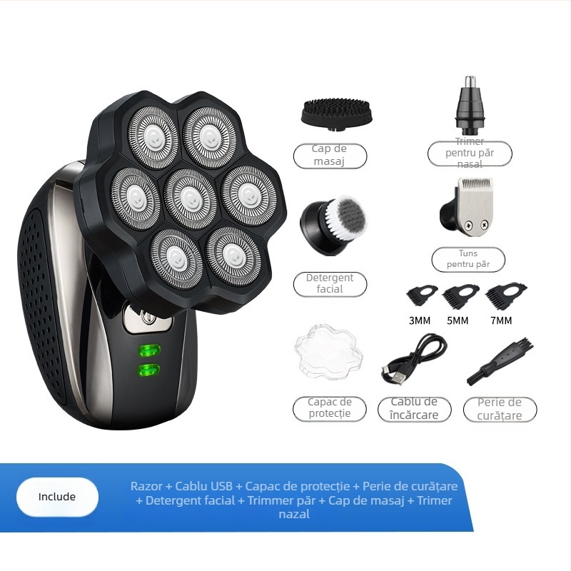 Aparat de ras electric pentru capete chele cu cap rotativ plutitor, spălare complet corp, model 310, baterie încorporată 500–800 mAh, autonomie 60+ minute