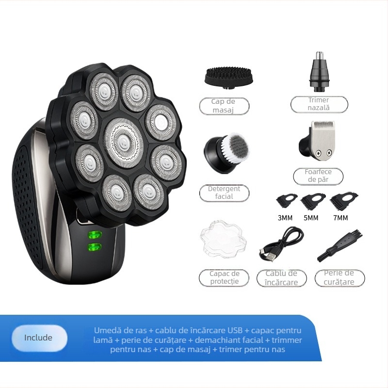 Aparat de ras electric pentru capete chele cu cap rotativ plutitor, spălare complet corp, model 310, baterie încorporată 500–800 mAh, autonomie 60+ minute