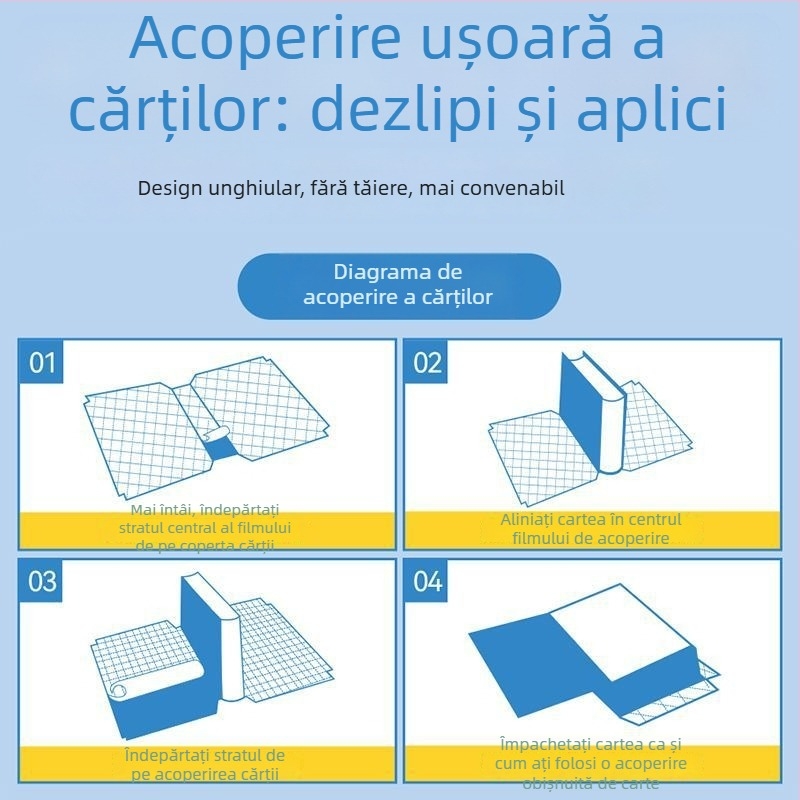 Copertă autoadezivă pentru cărți — PVC, ecologică, fără urme de lipici, fără miros, pentru elevi de învățământ primar