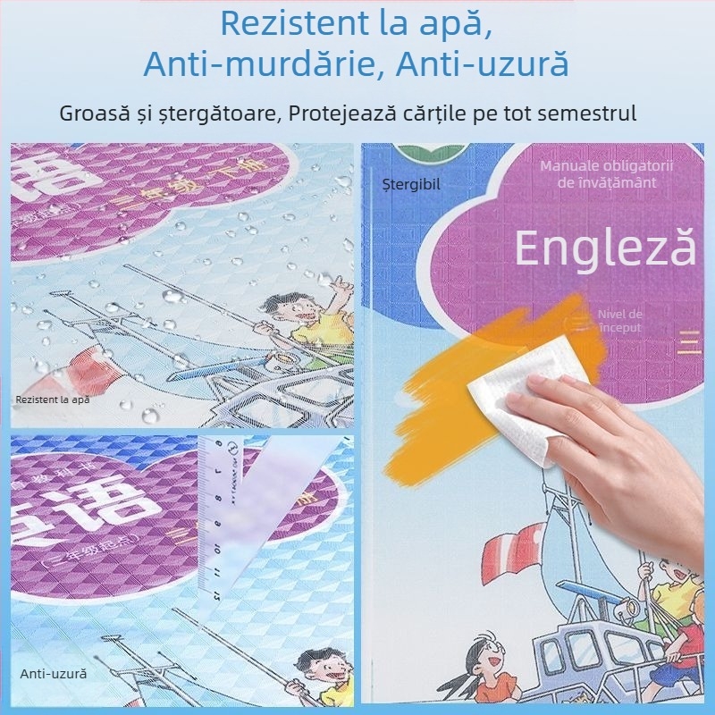 Copertă autoadezivă pentru cărți — PVC, ecologică, fără urme de lipici, fără miros, pentru elevi de învățământ primar