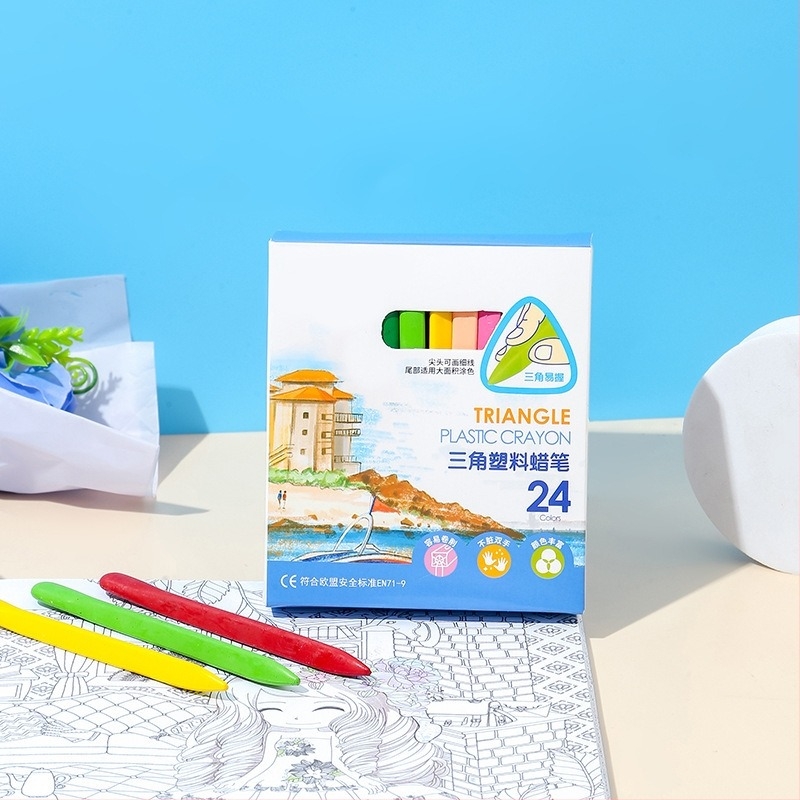 Creioane cerate triunghiulare din plastic pentru copii – ștergibile, fără logo imprimat, fără import