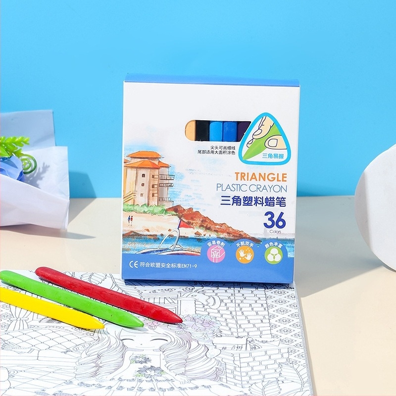 Creioane cerate triunghiulare din plastic pentru copii – ștergibile, fără logo imprimat, fără import