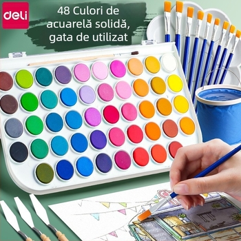Deli Set acuarele cu pigmenți minerali, în cutie pentru începători și copii