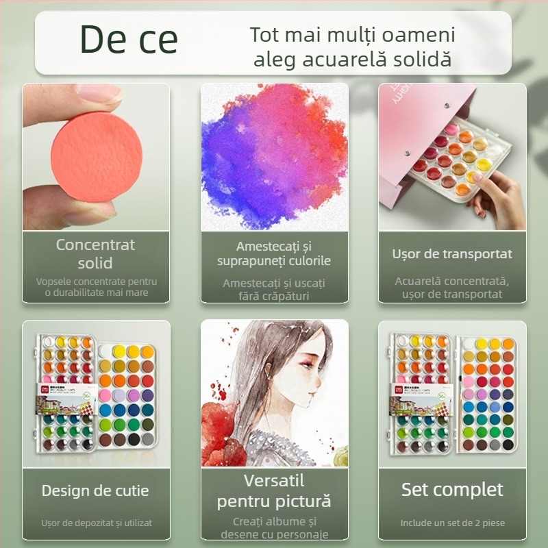 Deli Set acuarele cu pigmenți minerali, în cutie pentru începători și copii