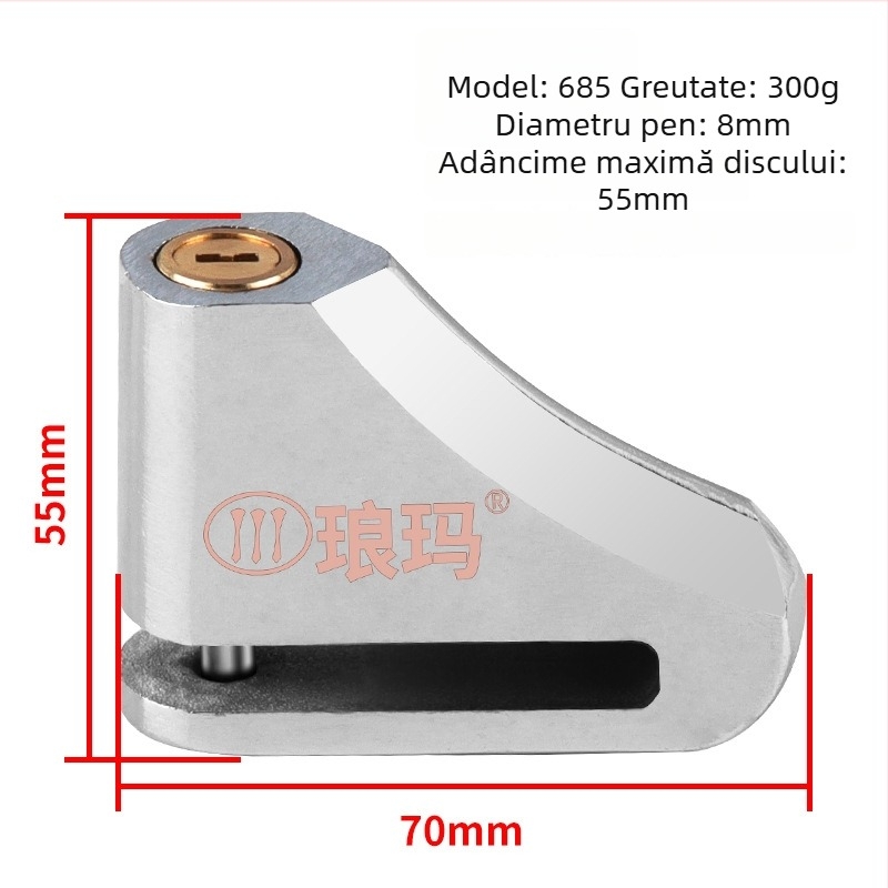 Încuietoare de disc pentru vehicule electrice, motociclete și biciclete – oțel aliat, model 685, greutate 300