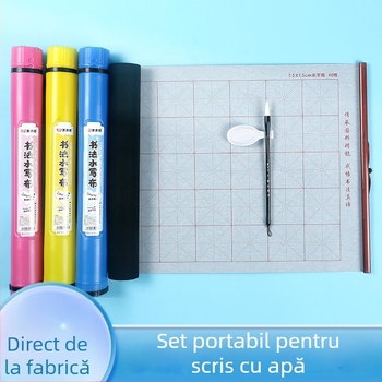 Set de practică pentru caligrafie - seria scrierii cu apă, țesătură nețesută, rolă portabilă de depozitare, include pensulă și vas pentru cerneală