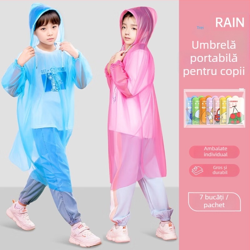 Pelerină de ploaie pentru copii – de unică folosință, stil desen animat, PVC țesătură, strat impermeabil PU, pentru drumeții în aer liber