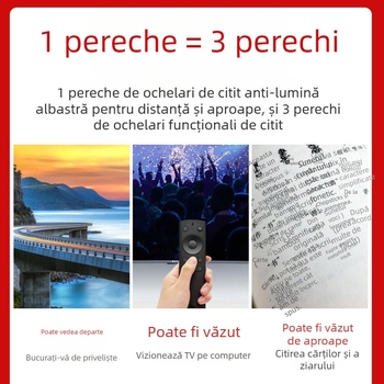 Ochelari pliabili progresivi pentru prezbiopie, lentile fotocromice, protecție împotriva luminii albastre, lentile asferice