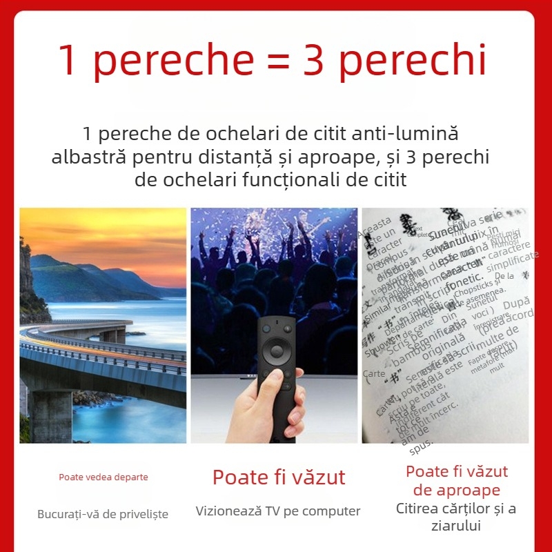 Ochelari pliabili progresivi pentru prezbiopie, lentile fotocromice, protecție împotriva luminii albastre, lentile asferice
