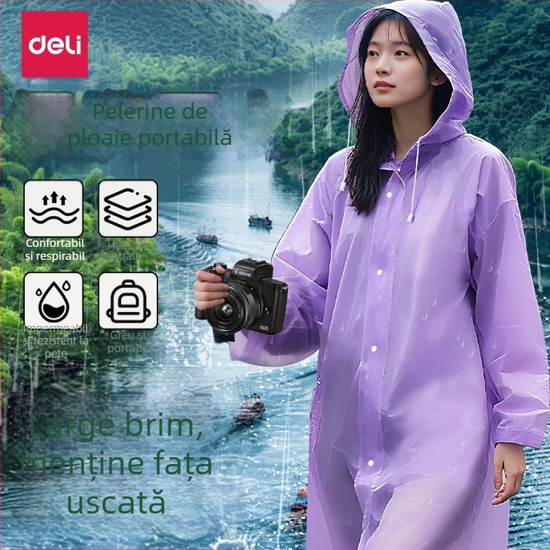 Pelerină de ploaie de unică folosință pentru adulți, pentru drumeții în aer liber, țesătură PE cu strat impermeabil din adeziv PE, grosime normală, poncho pentru o singură persoană