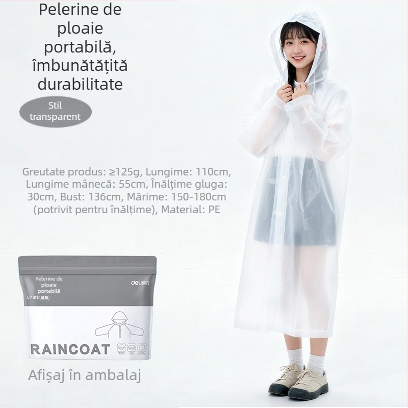 Pelerină de ploaie de unică folosință pentru adulți, pentru drumeții în aer liber, țesătură PE cu strat impermeabil din adeziv PE, grosime normală, poncho pentru o singură persoană