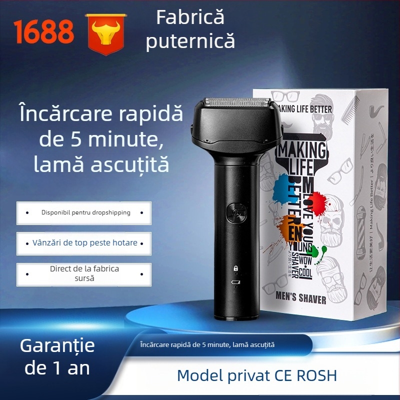 RUIBO Aparat de tuns și ras electric cu cap de tăiere reciproc și cap plutitor, utilizare umedă/seacă, autonomie 90+ minute, încărcare 2 ore
