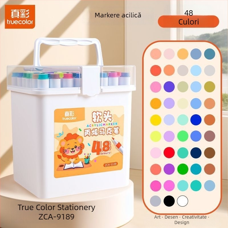 Marker acrilic cu vârf moale True Color pentru artă, capacitate mare, ambalaj de bază