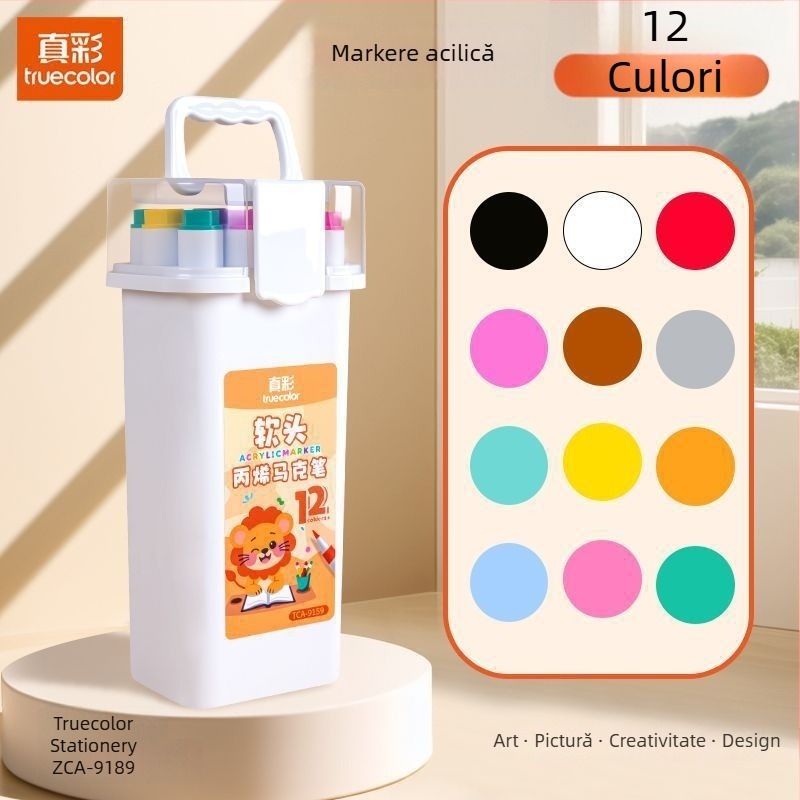 Marker acrilic cu vârf moale True Color pentru artă, capacitate mare, ambalaj de bază