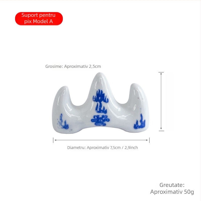 Suport ceramic pentru pensule, cu formă de munte, stil porțelan albastru-alb, pentru pictură și predare artă