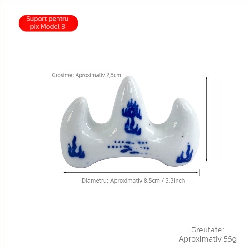 Suport ceramic pentru pensule, cu formă de munte, stil porțelan albastru-alb, pentru pictură și predare artă