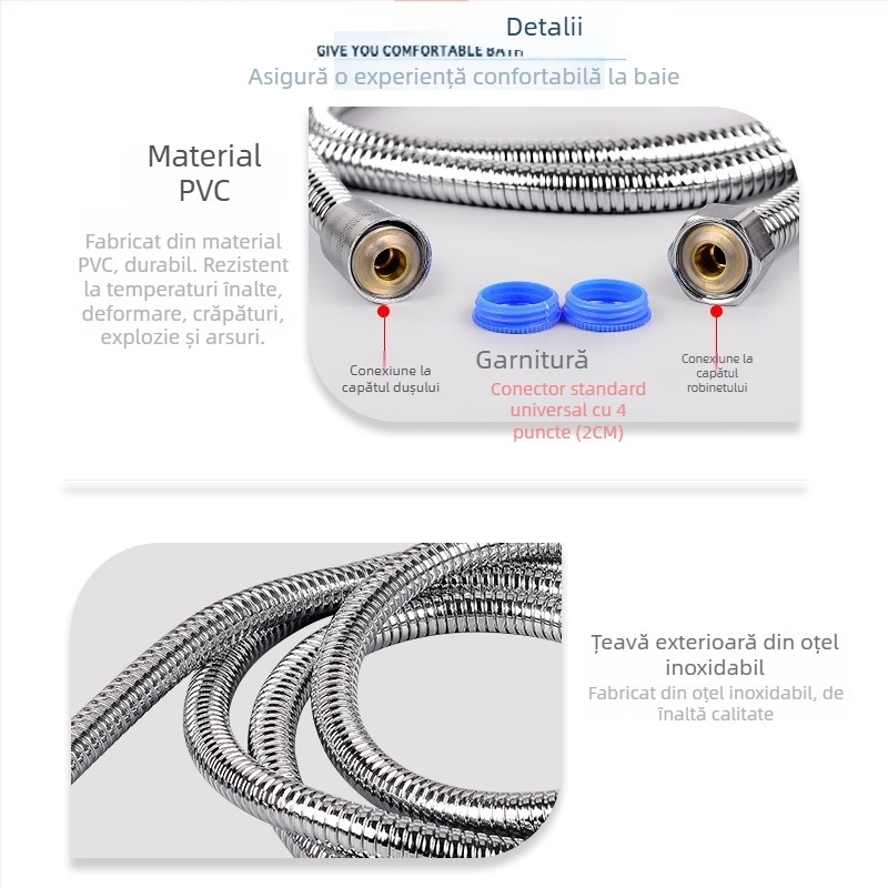 Furtun de duș electroplacat, antiîncurcare, cu filet, presiune normală, temperatură normală