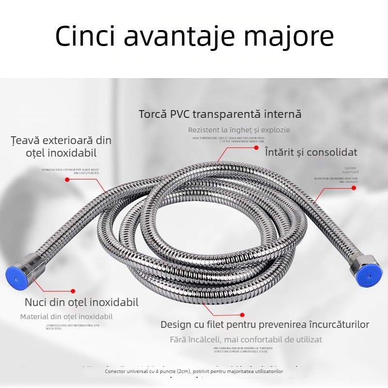 Furtun de duș electroplacat, antiîncurcare, cu filet, presiune normală, temperatură normală