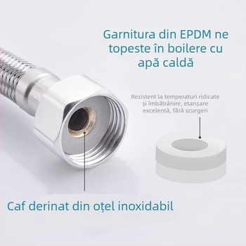 Furtun flexibil din oțel inoxidabil 62309 pentru boiler și toaletă, presiune normală, 0–90°C, montaj cu patru piulițe