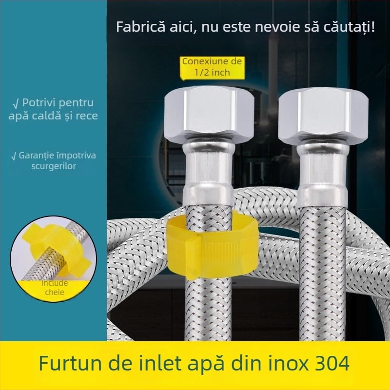 Furtun flexibil din oțel inoxidabil 62309 pentru boiler și toaletă, presiune normală, 0–90°C, montaj cu patru piulițe