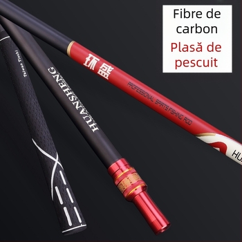 Prut telescopic din carbon pentru plasă de pescuit, pliabil, dual-use, rotire multidirecțională