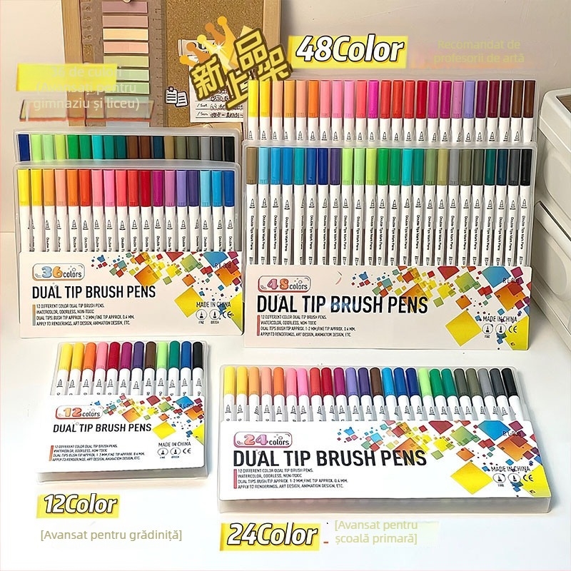 Geng xi Marker acrilic cu două capete, vârf moale de pensulă, lavabil