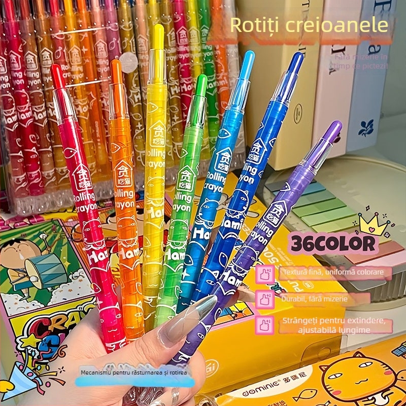 Set creioane cerate, 36 culori, lavabile pentru copii, model 0579, seria 0579, carcasă din plastic, brand Believe in harmony