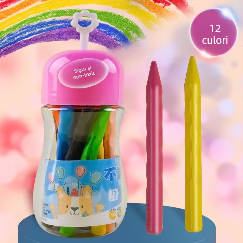 Creioane cerate din plastic pentru pictură — Qianhui ddlb, seria Non-dirty Hand, ambalaj cilindric, lavabile