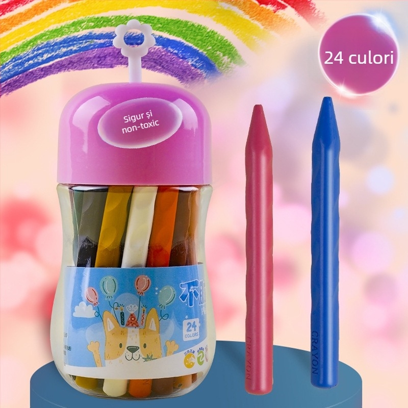 Creioane cerate din plastic pentru pictură — Qianhui ddlb, seria Non-dirty Hand, ambalaj cilindric, lavabile