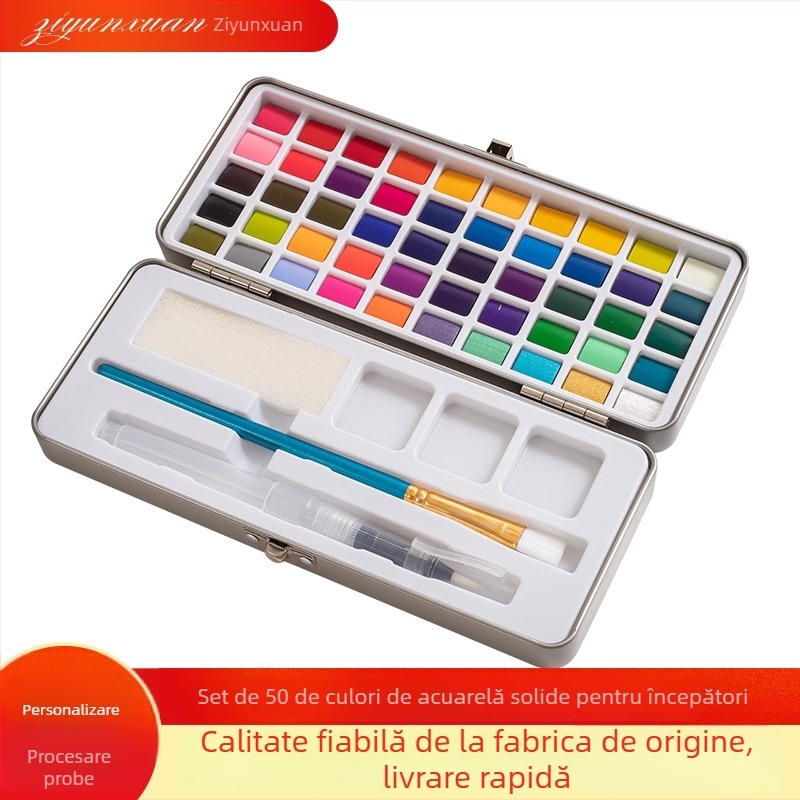 Set solid de acuarele în cutie metalică, pentru începători, blocuri portabile de pigmenți pentru acuarelă, gata de cadou