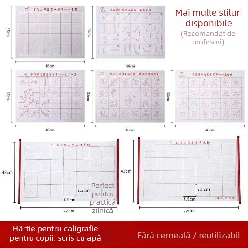 Pânză pentru caligrafie cu scriere cu apă, 28 de pătrate cu ax, material Oxford cu floc, formă dreptunghiulară, uscare rapidă