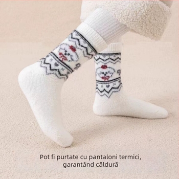 Șosete pentru copii din lână, groase pentru toamnă-iarna, lungime tibie medie, imprimeu cu cățeluș și broderie în stil coreean, unisex, pentru vârsta 3–8 ani