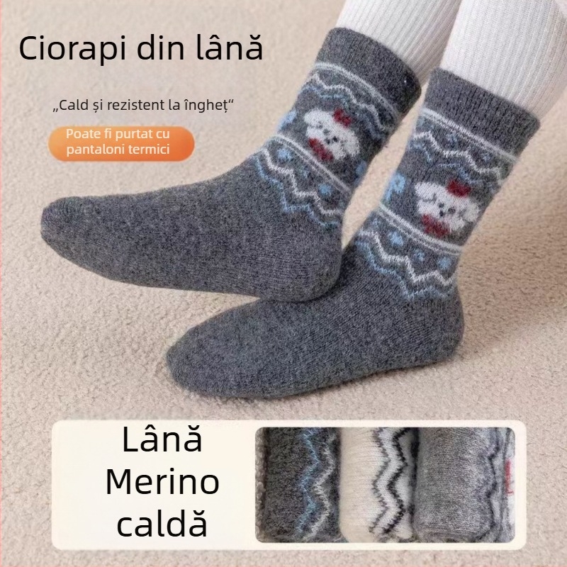 Șosete pentru copii din lână, groase pentru toamnă-iarna, lungime tibie medie, imprimeu cu cățeluș și broderie în stil coreean, unisex, pentru vârsta 3–8 ani