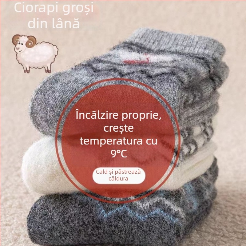 Șosete pentru copii din lână, groase pentru toamnă-iarna, lungime tibie medie, imprimeu cu cățeluș și broderie în stil coreean, unisex, pentru vârsta 3–8 ani