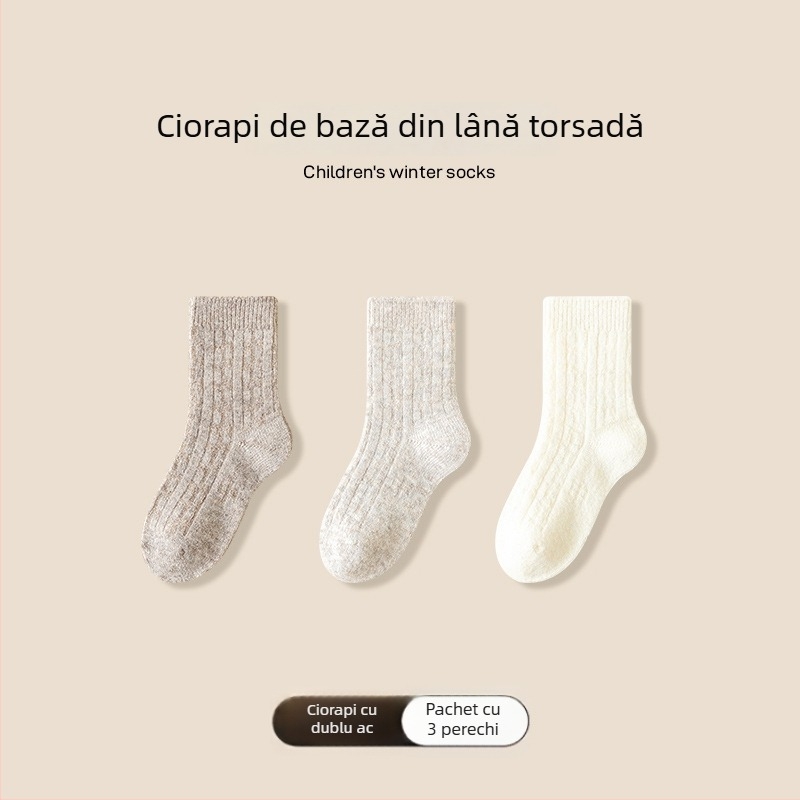 Șosete pentru copii din lână, groase pentru toamnă-iarna, lungime tibie medie, imprimeu cu cățeluș și broderie în stil coreean, unisex, pentru vârsta 3–8 ani