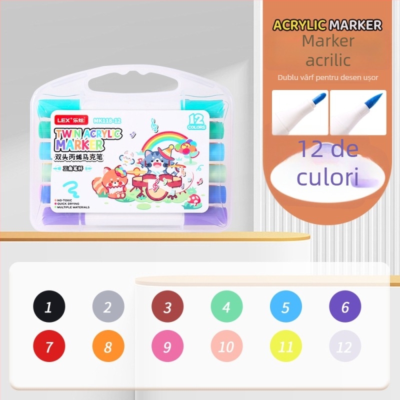 Lexuan markere acrilice cu două capete pentru copii – set pentru artă și graffiti