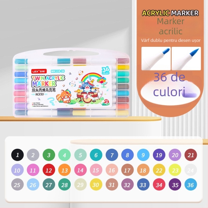 Lexuan markere acrilice cu două capete pentru copii – set pentru artă și graffiti
