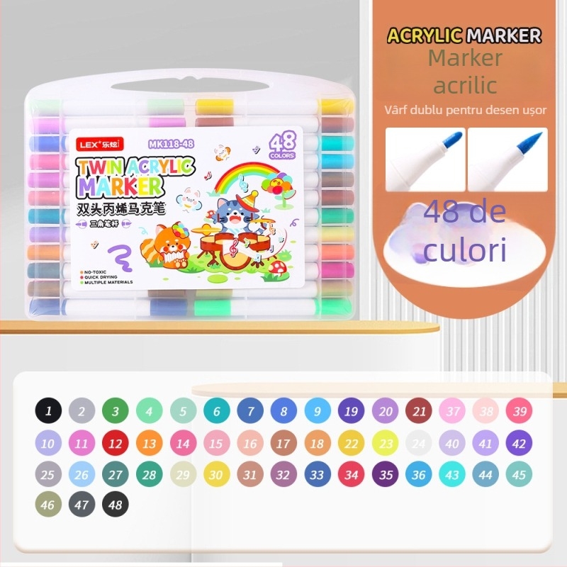 Lexuan markere acrilice cu două capete pentru copii – set pentru artă și graffiti