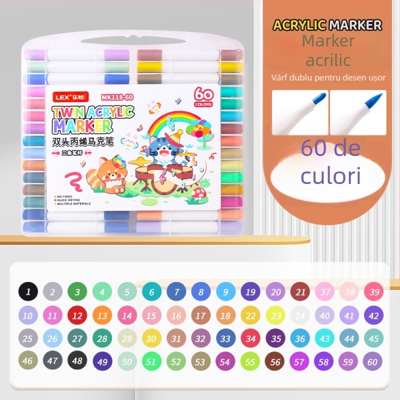 Lexuan markere acrilice cu două capete pentru copii – set pentru artă și graffiti