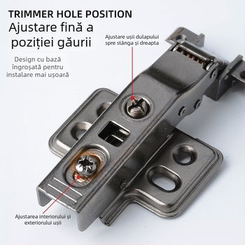 Balama de ușă cu cadru din aluminiu – unghiuri multiple 30°/45°, amortizor hidraulic, pentru uși de sticlă