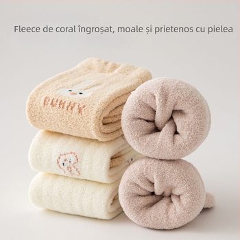 Șosete pentru sugari și copii mici cu model desen animat, lungi până la genunchi, căptușite cu fleece, tricot Jacquard, 98% poliester, de iarnă