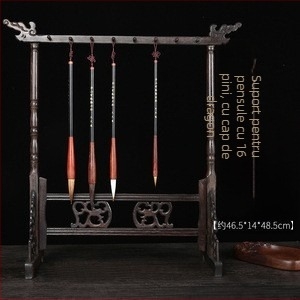 Suport din lemn pentru stilouri cu cap de dragon, pentru caligrafie, 12/14/16‑pin, Setul celor Patru Comori ale Studiului, Personalizabil