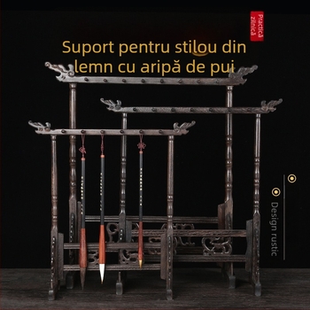 Suport din lemn pentru stilouri cu cap de dragon, pentru caligrafie, 12/14/16‑pin, Setul celor Patru Comori ale Studiului, Personalizabil