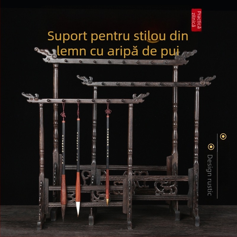 Suport din lemn pentru stilouri cu cap de dragon, pentru caligrafie, 12/14/16‑pin, Setul celor Patru Comori ale Studiului, Personalizabil