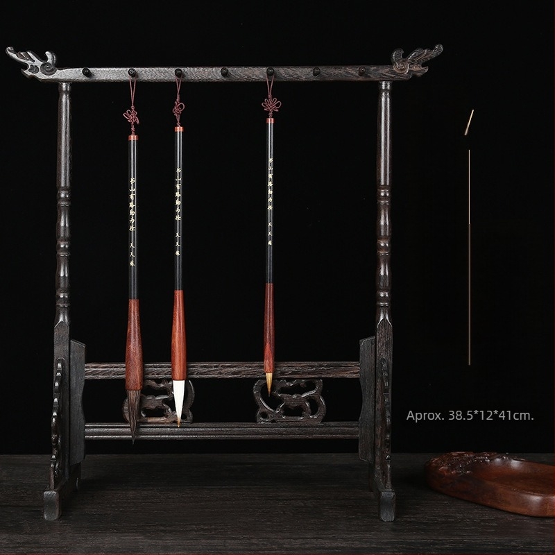 Suport din lemn pentru stilouri cu cap de dragon, pentru caligrafie, 12/14/16‑pin, Setul celor Patru Comori ale Studiului, Personalizabil