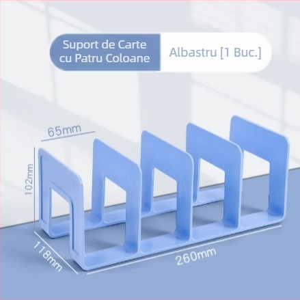 Suport pentru fișiere din plastic, vertical, cu patru compartimente, pentru birou