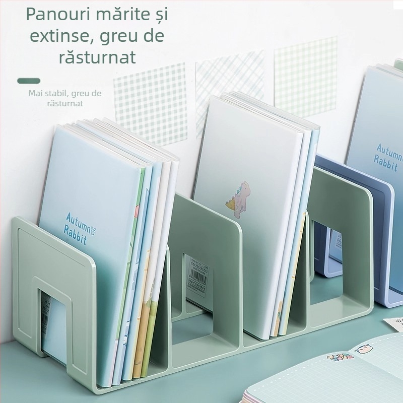 Suport pentru fișiere din plastic, vertical, cu patru compartimente, pentru birou